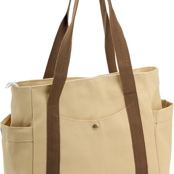 Canvas Tote Bag Durable Fabric Spacious Pockets Daily Use Travel Work - Picture 1 of 6